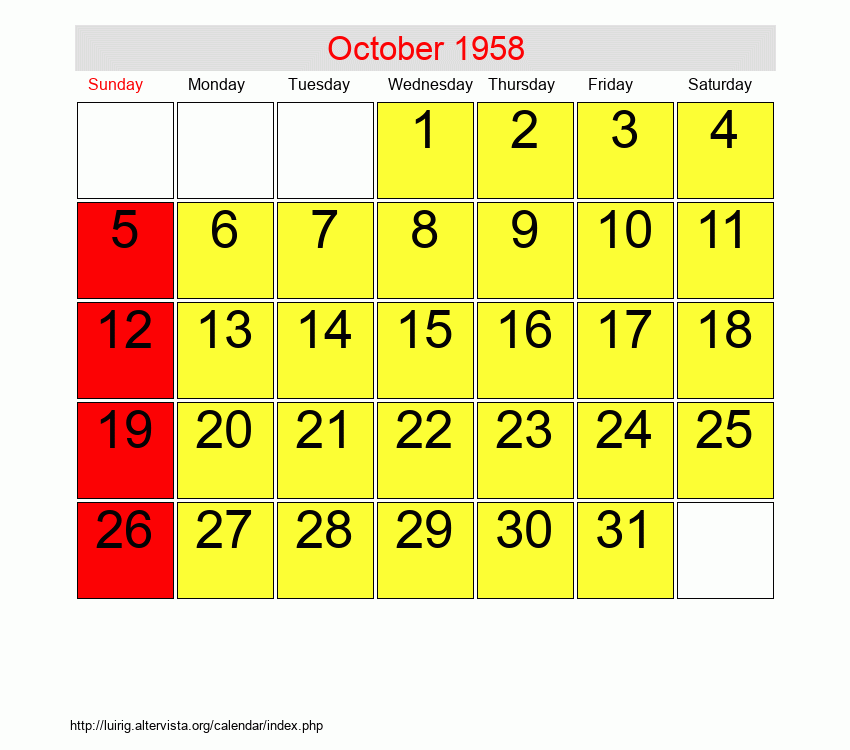 October 1958 Roman Catholic Saints Calendar