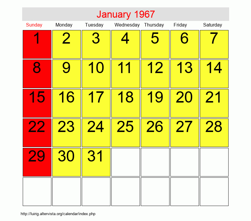 January 1967 Roman Catholic Saints Calendar