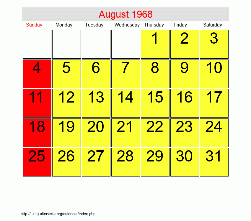 August 1968 Roman Catholic Saints Calendar