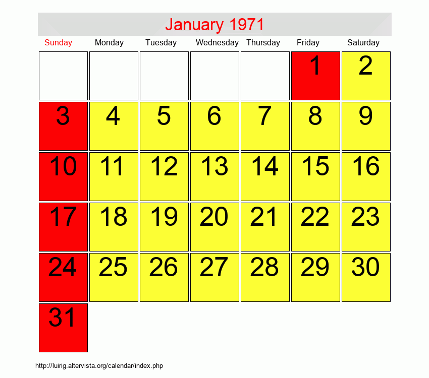 January 1971 Roman Catholic Saints Calendar