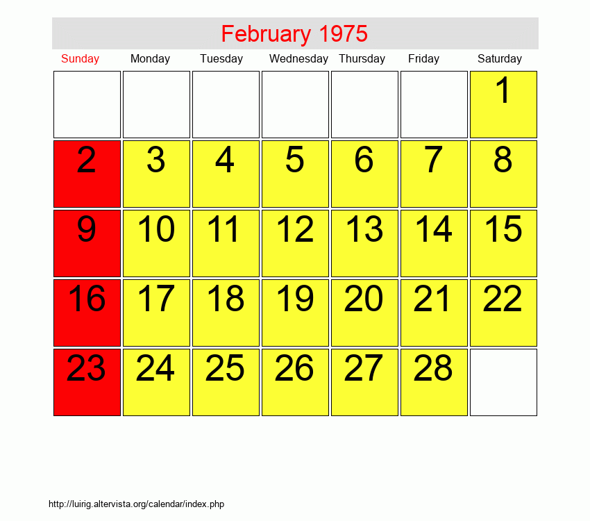 February 1975 Roman Catholic Saints Calendar