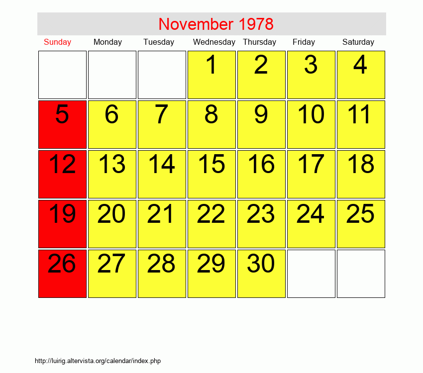 November 1978 Roman Catholic Saints Calendar