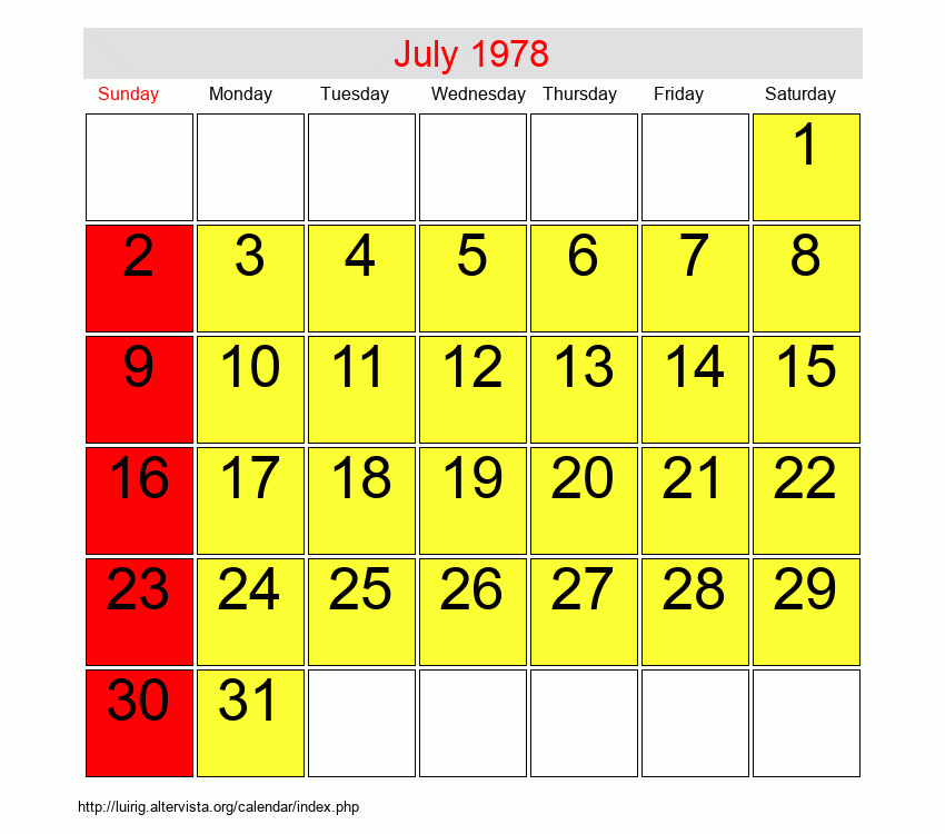 July 1978 Roman Catholic Saints Calendar
