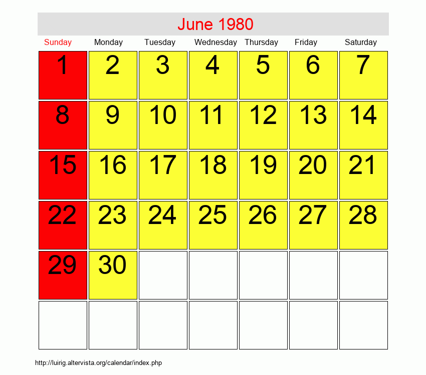June 1980 Roman Catholic Saints Calendar
