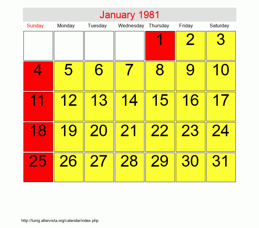 January 1981 Roman Catholic Saints Calendar
