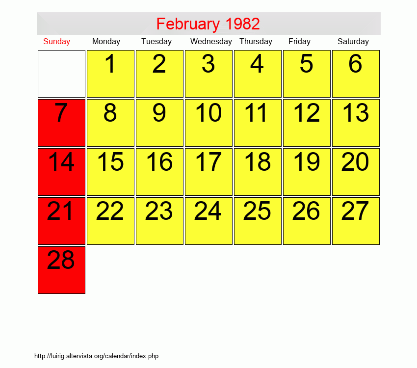 February 1982 - Roman Catholic Saints Calendar
