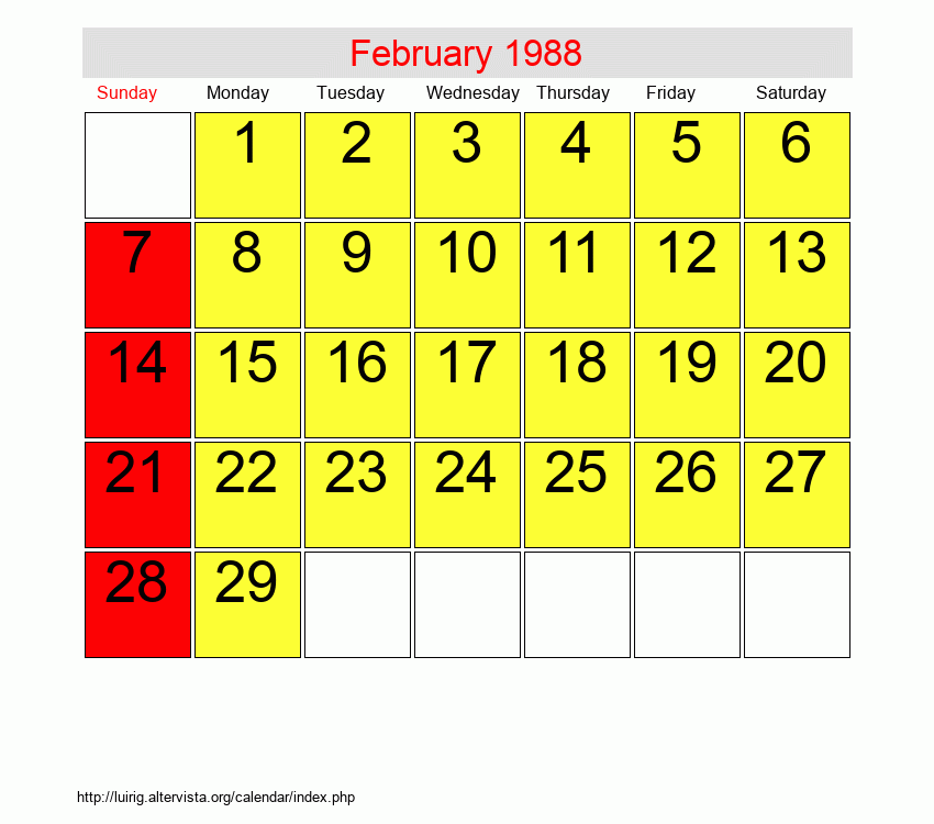 February 1988 Roman Catholic Saints Calendar
