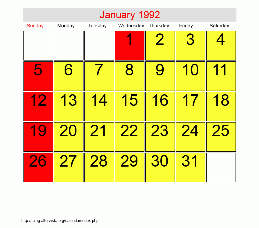 January 1992 Roman Catholic Saints Calendar