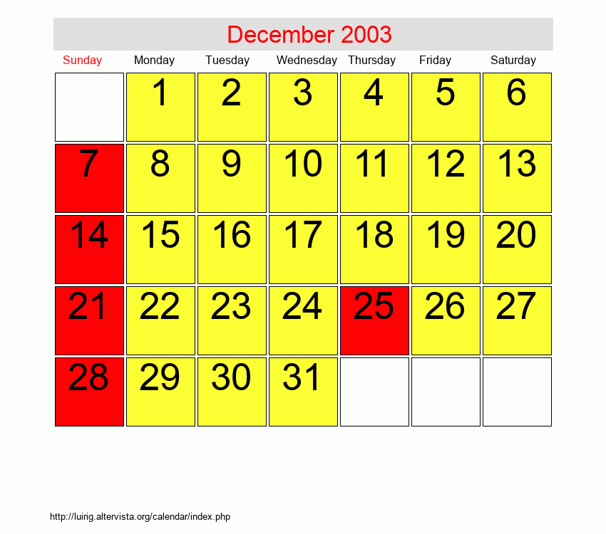 December 2003 Roman Catholic Saints Calendar