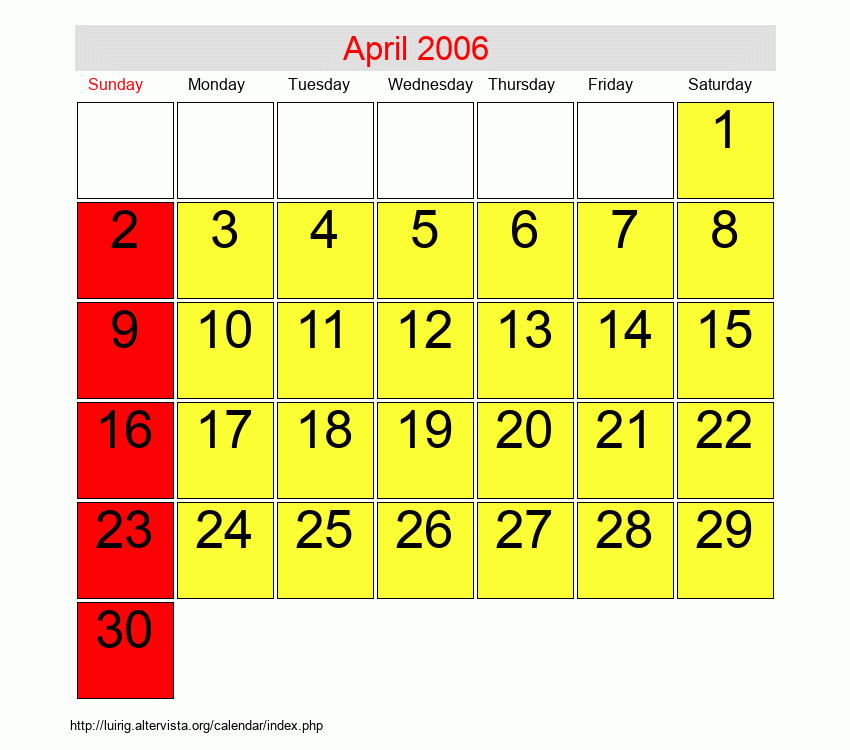 April 2006 Roman Catholic Saints Calendar