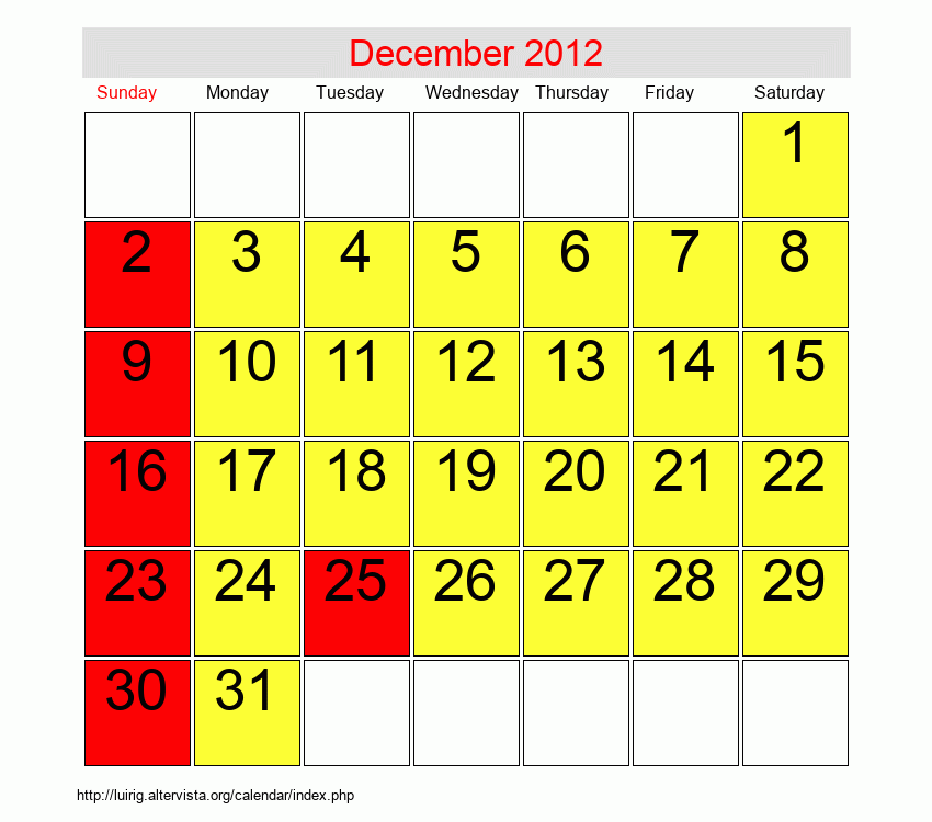December 2012 Roman Catholic Saints Calendar