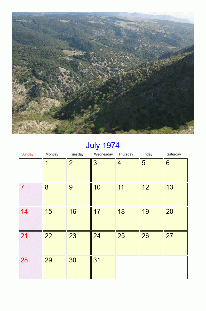 July 1974 Roman Catholic Saints Calendar