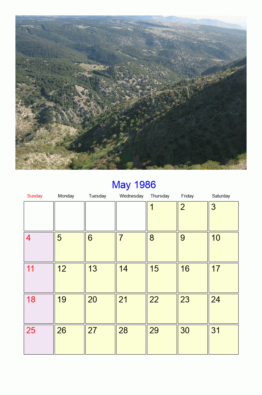 May 1986 Roman Catholic Saints Calendar