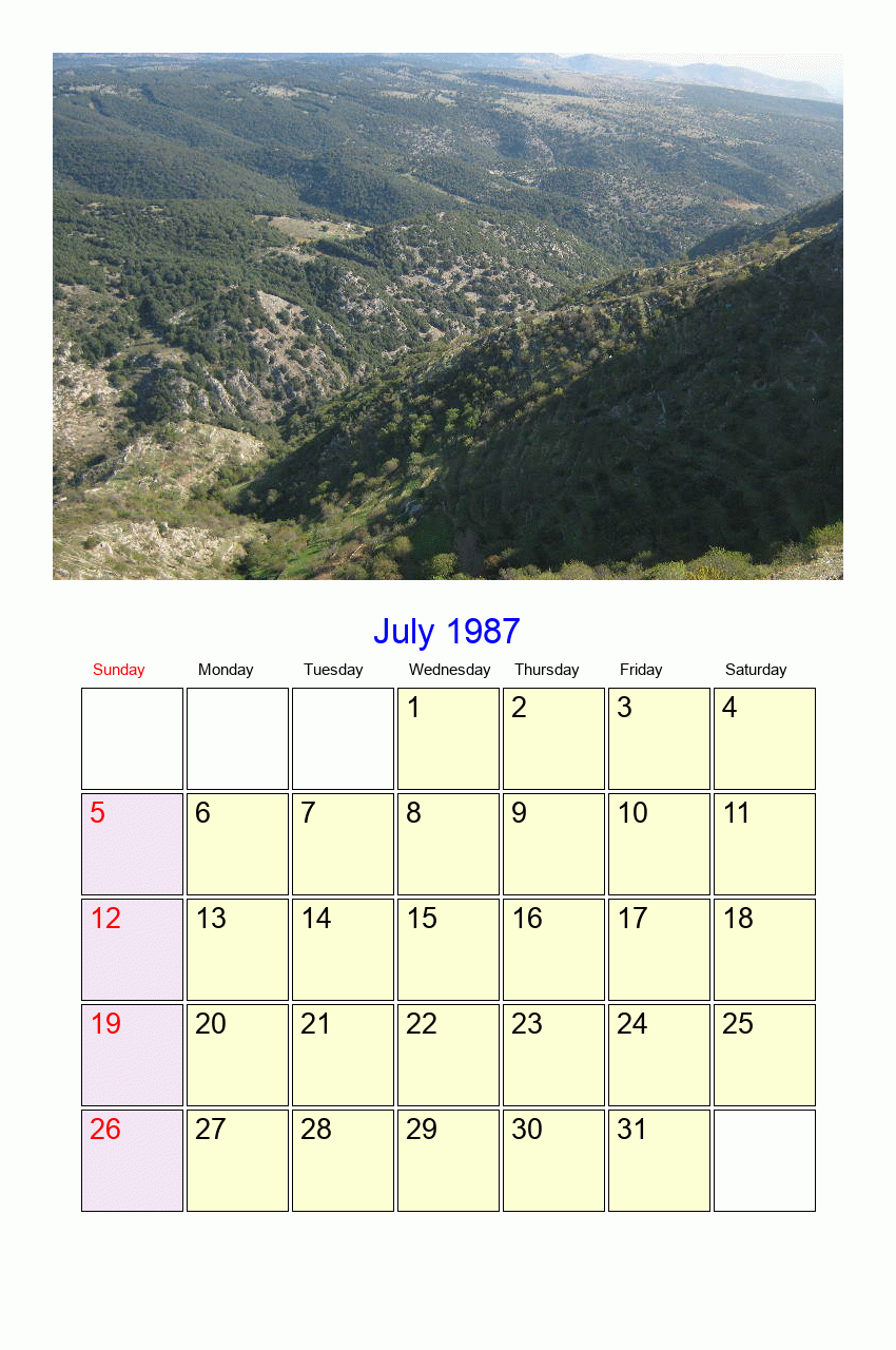July 1987 Roman Catholic Saints Calendar
