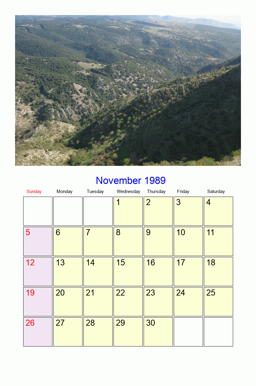 November 1989 Roman Catholic Saints Calendar
