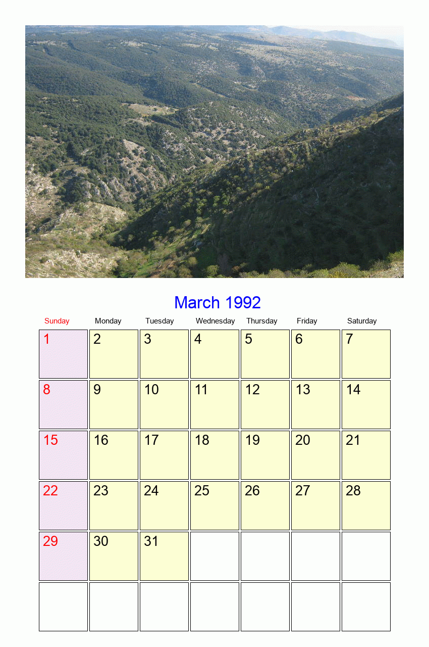 March 1992 Roman Catholic Saints Calendar