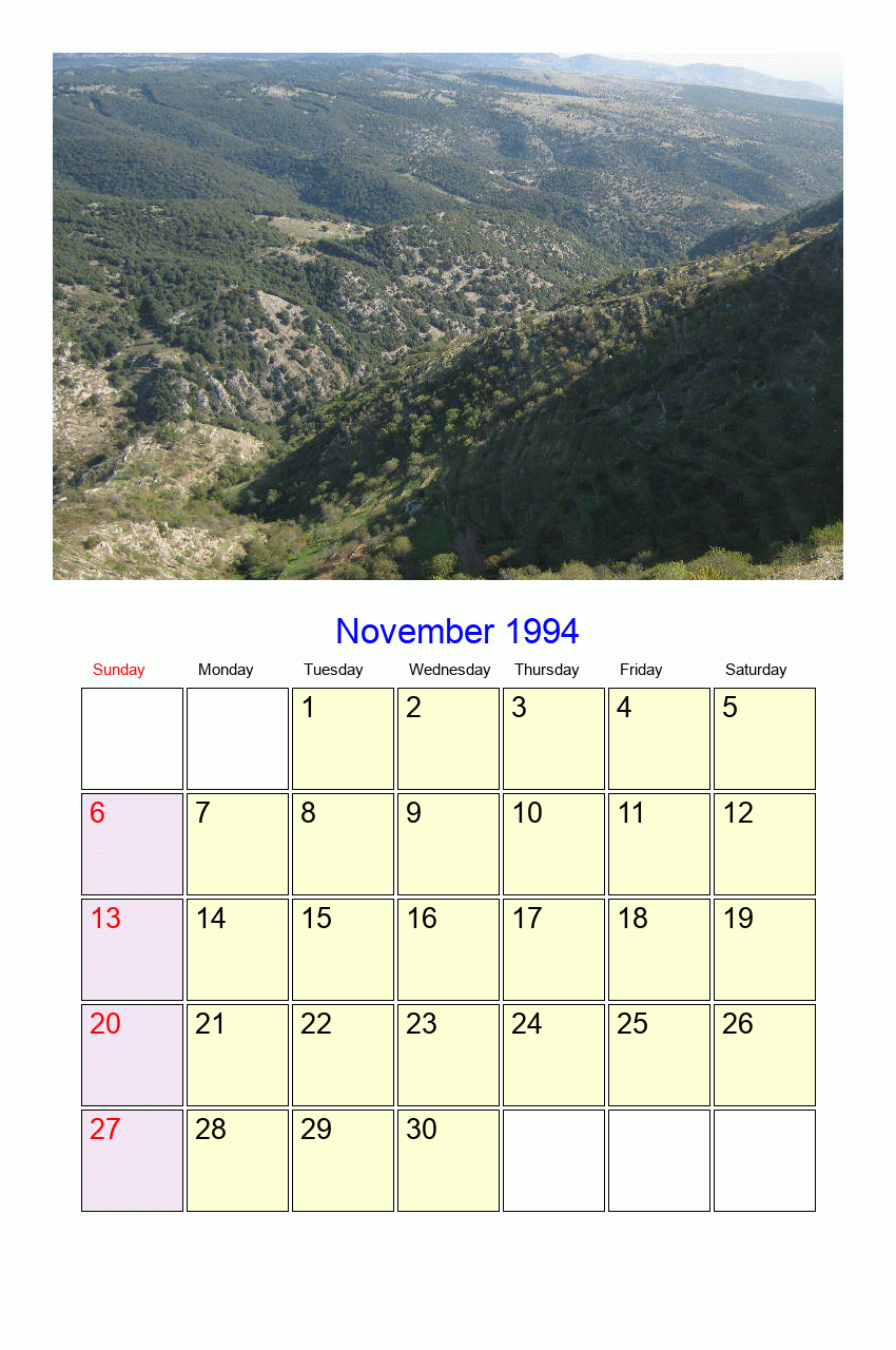 November 1994 Roman Catholic Saints Calendar