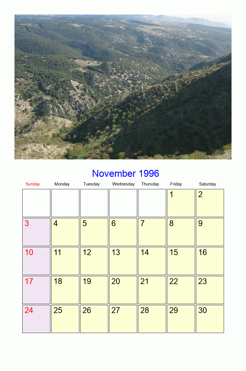 November 1996 Roman Catholic Saints Calendar