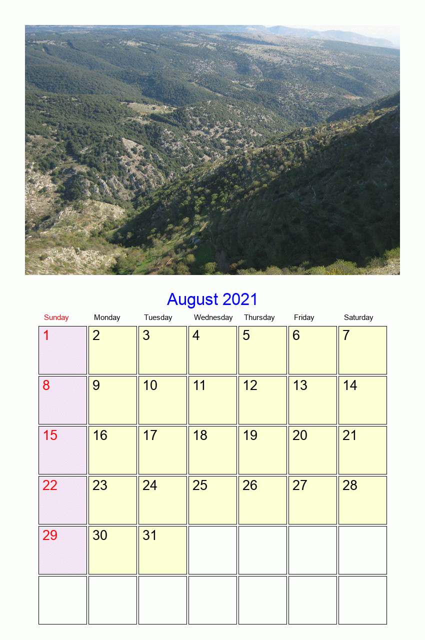 August 2021 Calendar