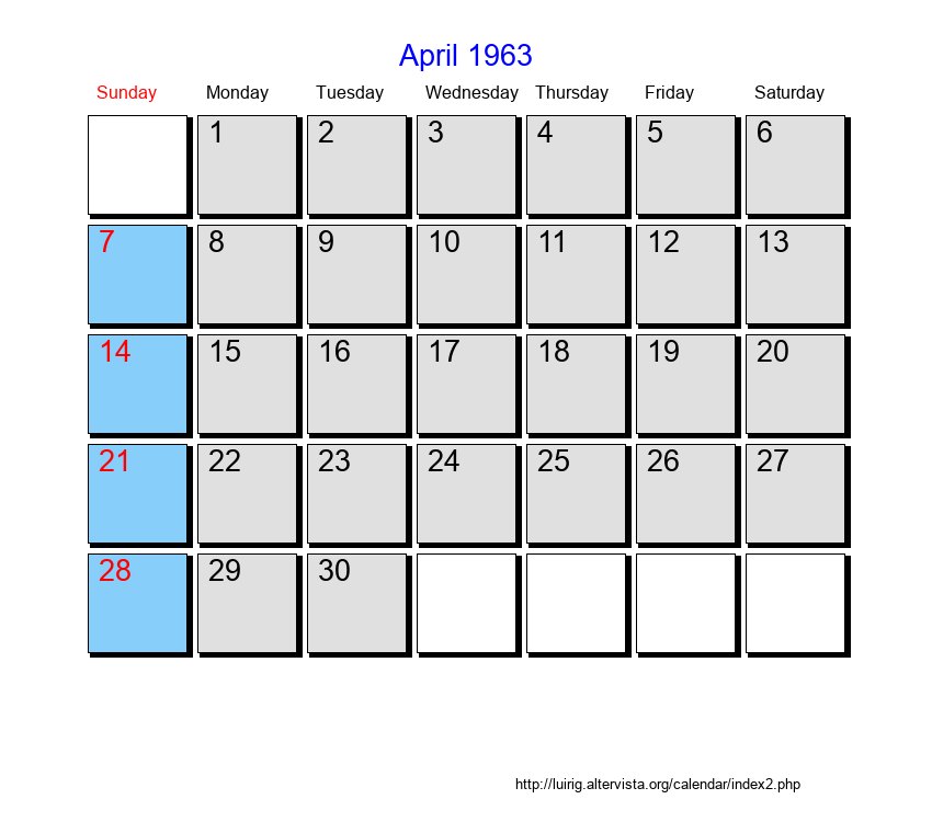 April 1963 Roman Catholic Saints Calendar