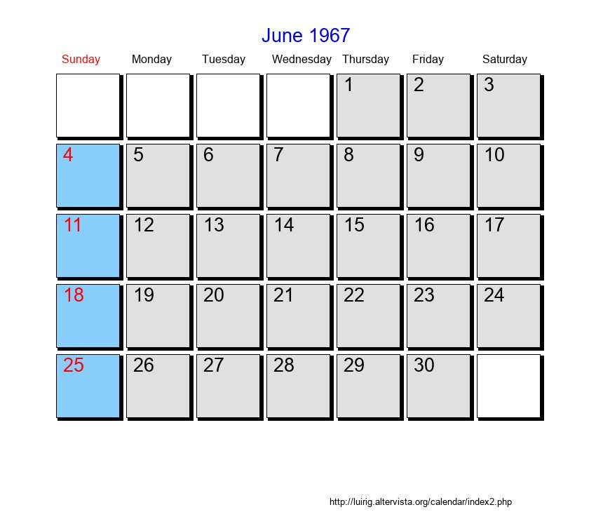 June 1967 Roman Catholic Saints Calendar