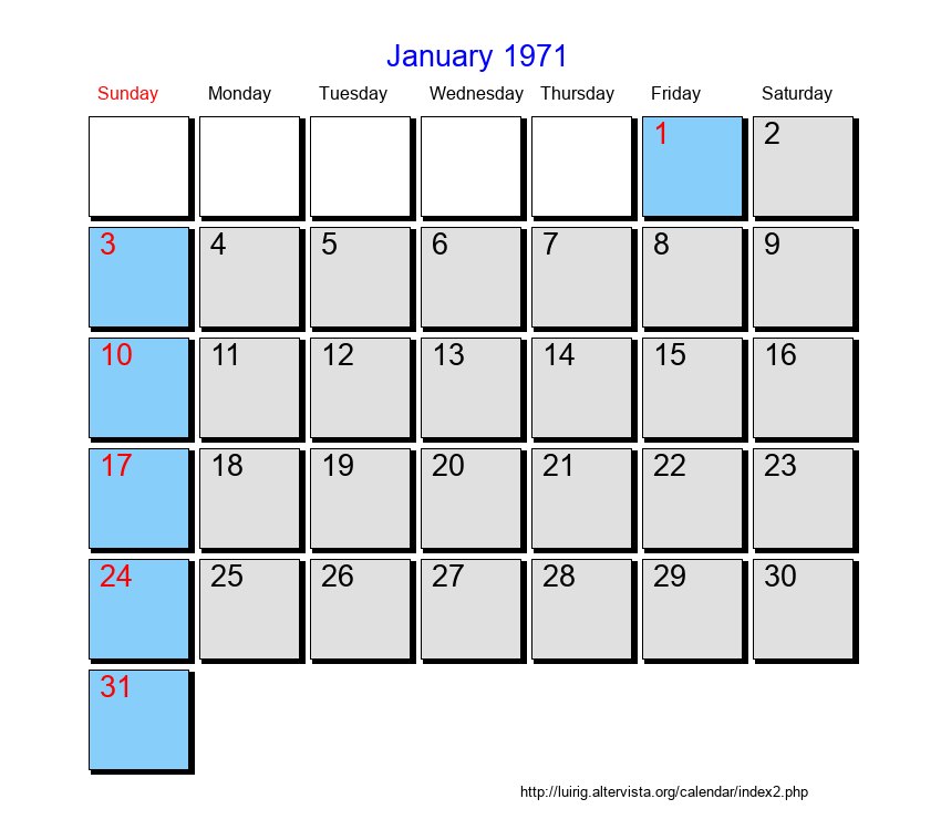 January 1971 Roman Catholic Saints Calendar