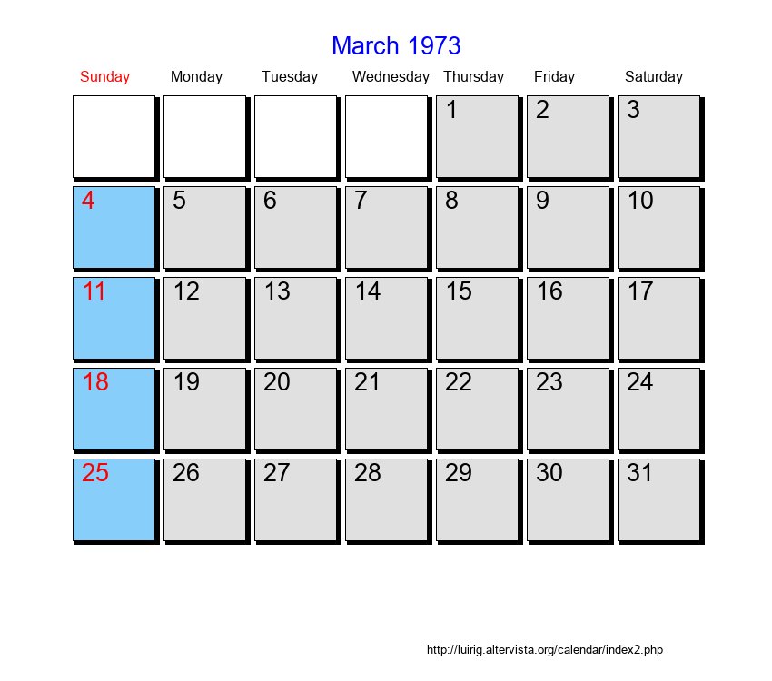 March 1973 Roman Catholic Saints Calendar