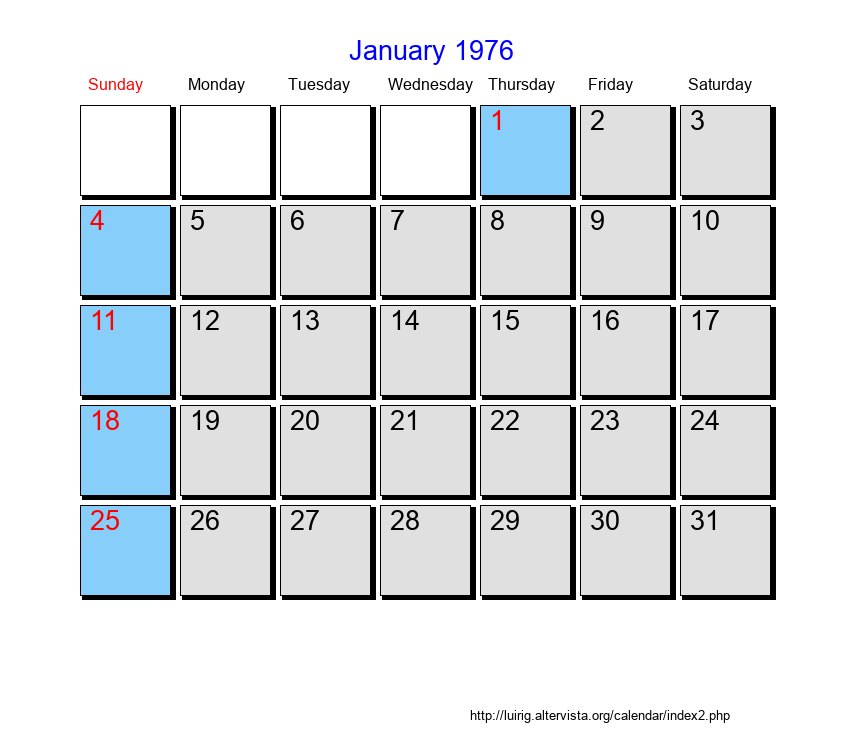 January 1976 Roman Catholic Saints Calendar