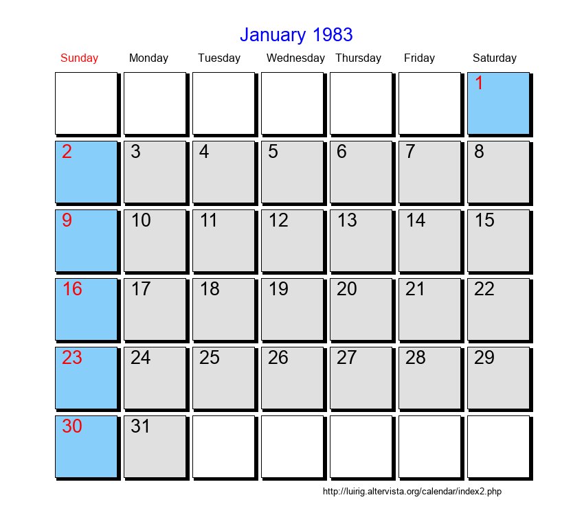 January 1983 Roman Catholic Saints Calendar