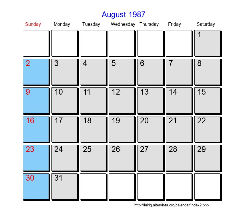 August 1987 Roman Catholic Saints Calendar