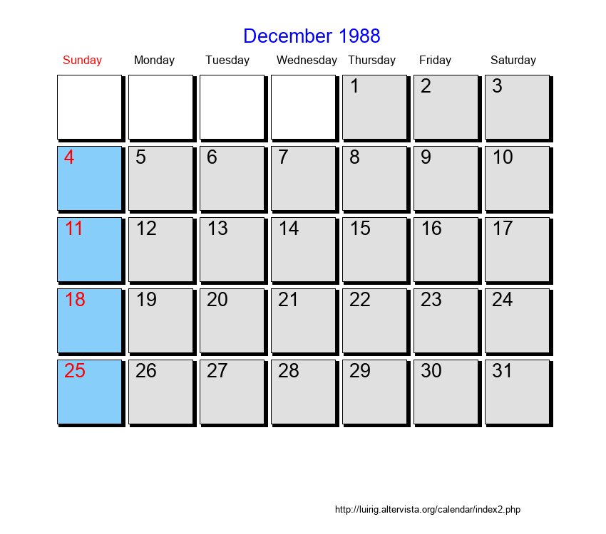 December 1988 Roman Catholic Saints Calendar