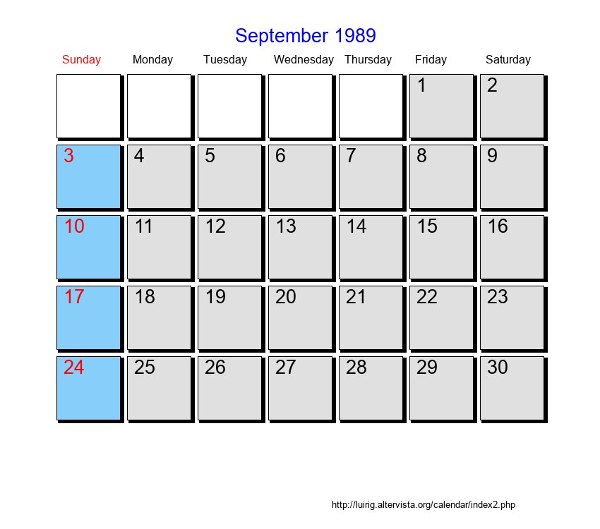 September 1989 Roman Catholic Saints Calendar