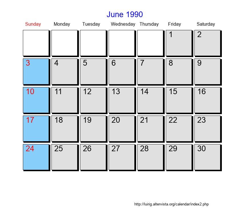 June 1990 Roman Catholic Saints Calendar