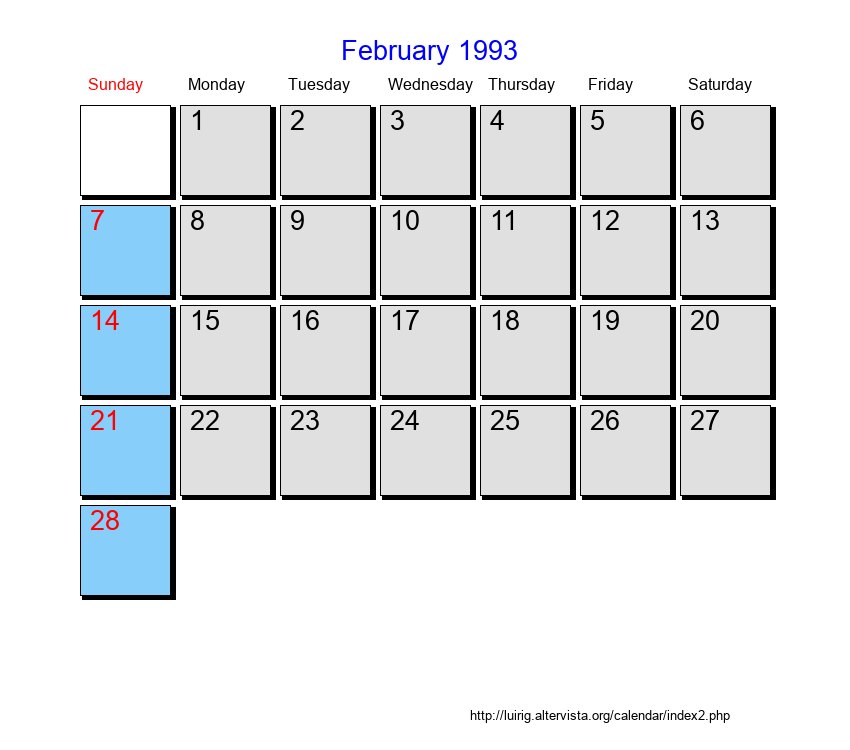 February 1993 Roman Catholic Saints Calendar