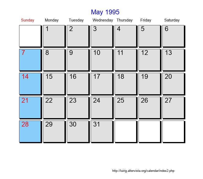 May 1995 Roman Catholic Saints Calendar