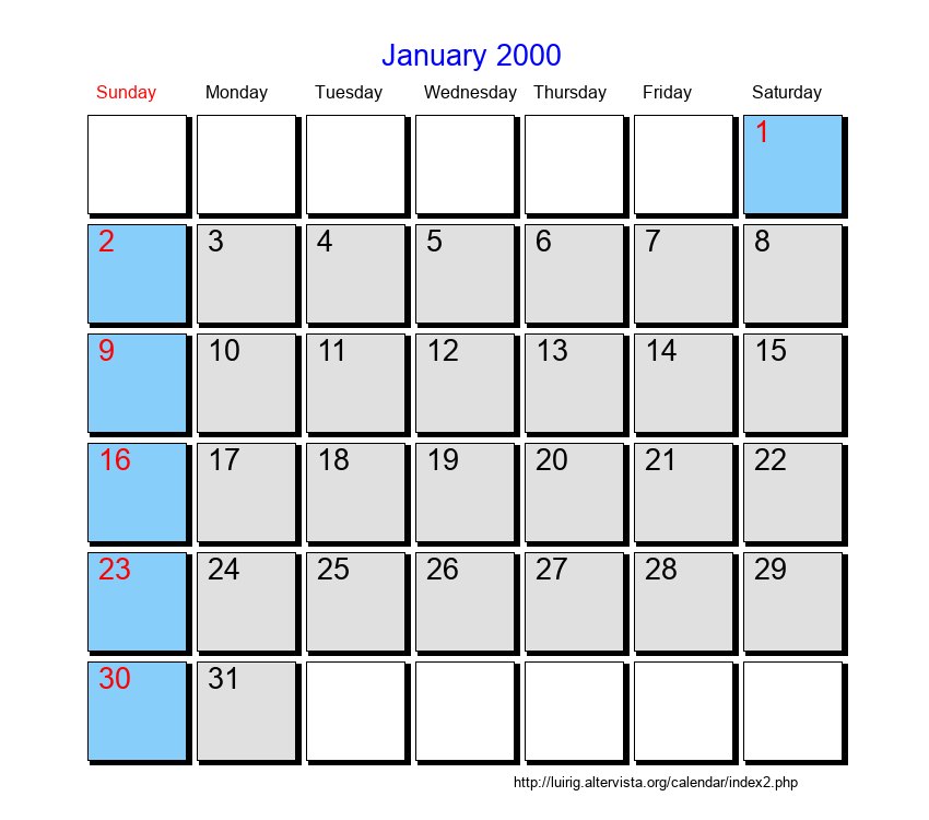 January 2000 Roman Catholic Saints Calendar