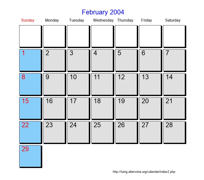 February 2004 Roman Catholic Saints Calendar