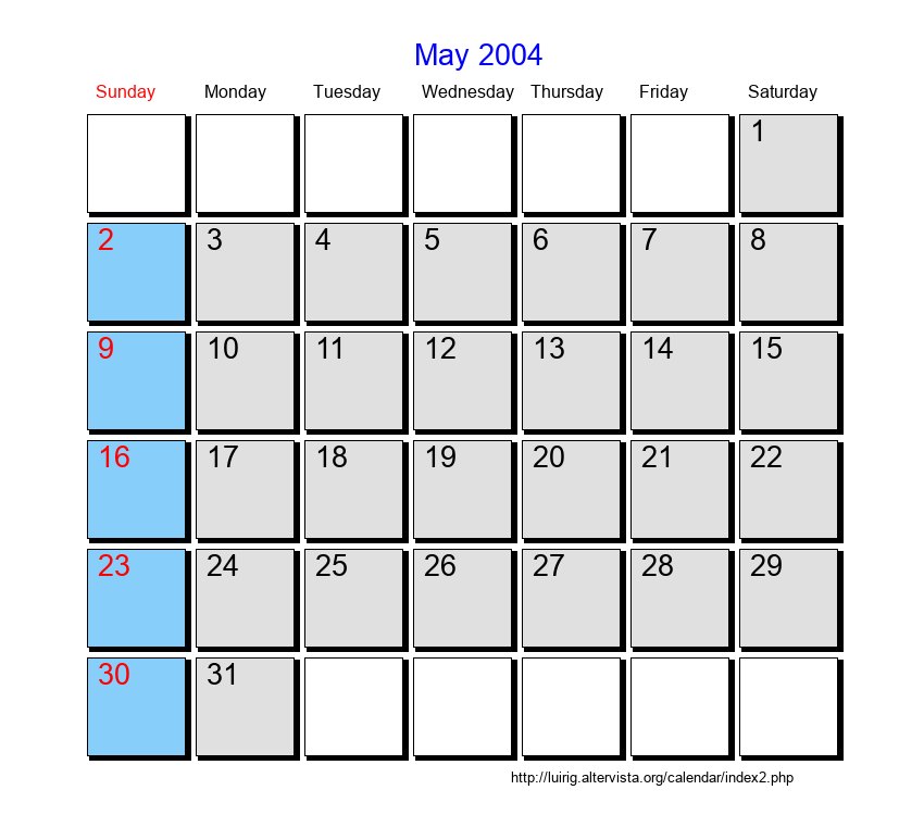 May 2004 Roman Catholic Saints Calendar