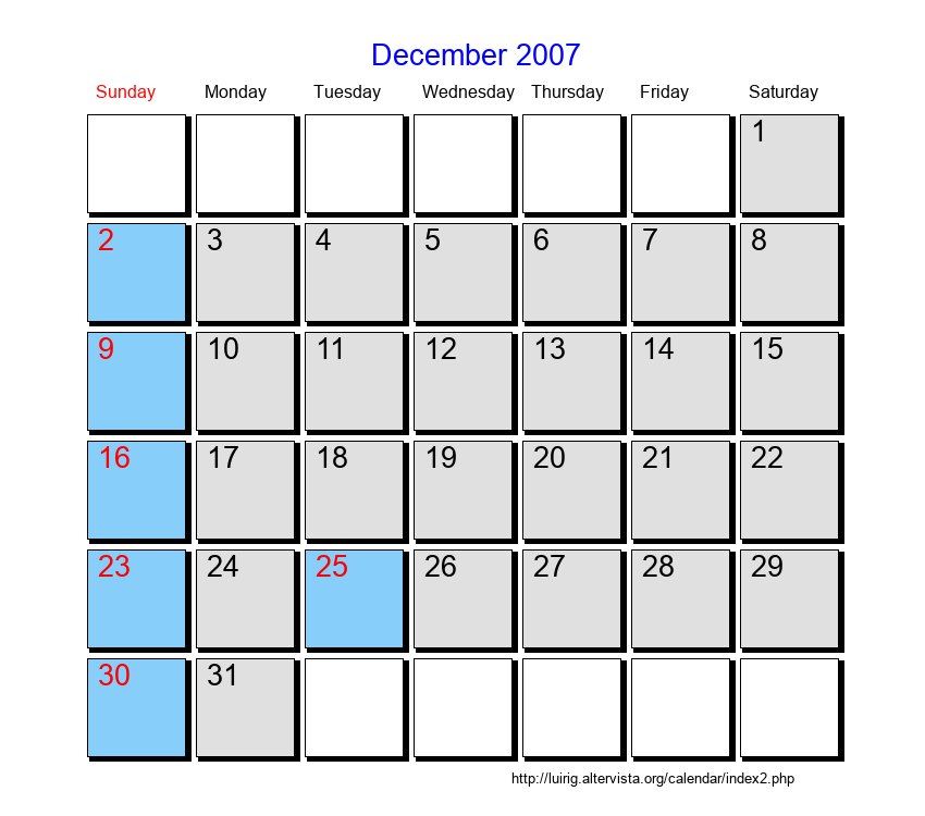 December 2007 Roman Catholic Saints Calendar