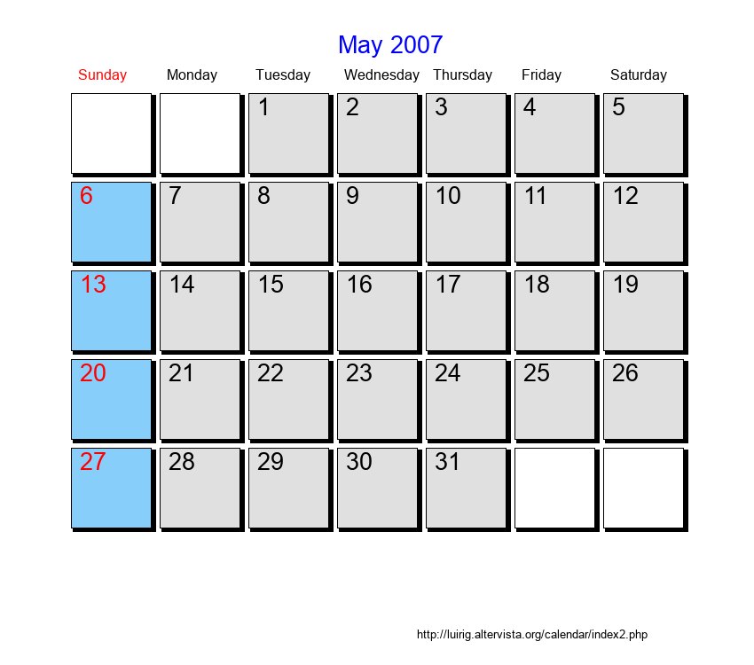 May 2007 Roman Catholic Saints Calendar
