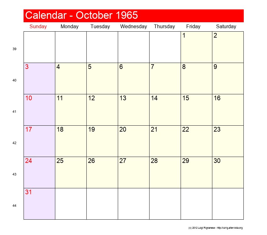October 1965 Roman Catholic Saints Calendar