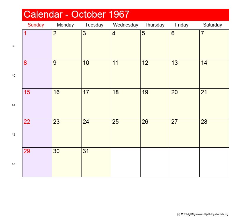 October 1967 Roman Catholic Saints Calendar