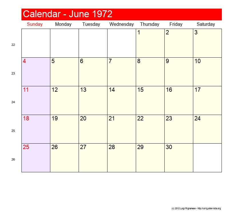 June 1972 Roman Catholic Saints Calendar