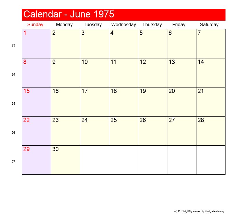 June 1975 Roman Catholic Saints Calendar