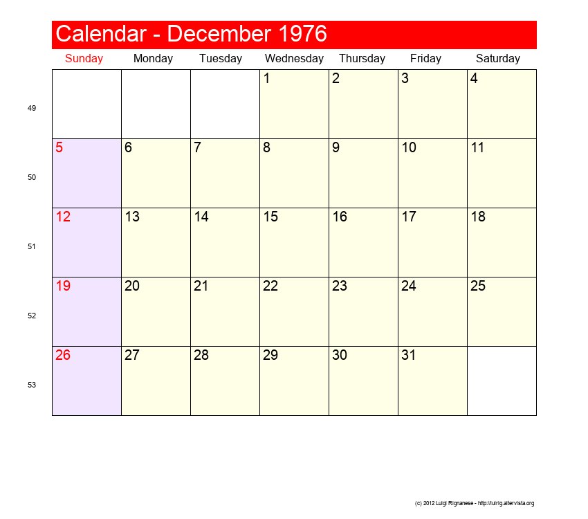 December 1976 Roman Catholic Saints Calendar