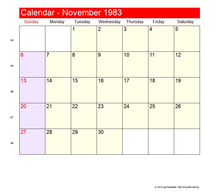 November 1983 Roman Catholic Saints Calendar