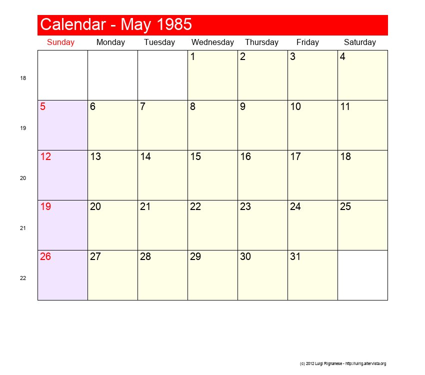 May 1985 Roman Catholic Saints Calendar