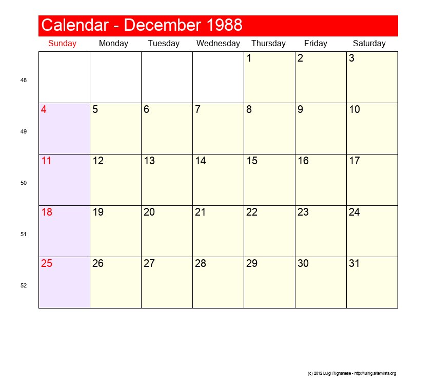 December 1988 Roman Catholic Saints Calendar