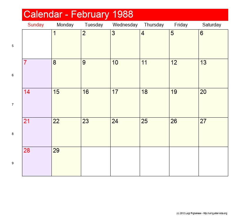 February 1988 Roman Catholic Saints Calendar