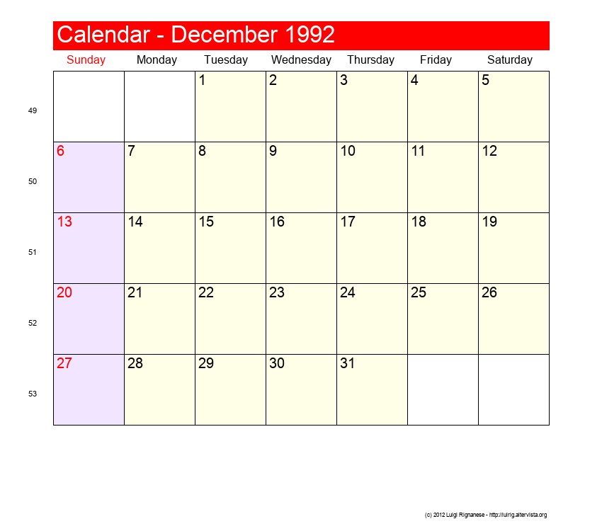 December 1992 Roman Catholic Saints Calendar